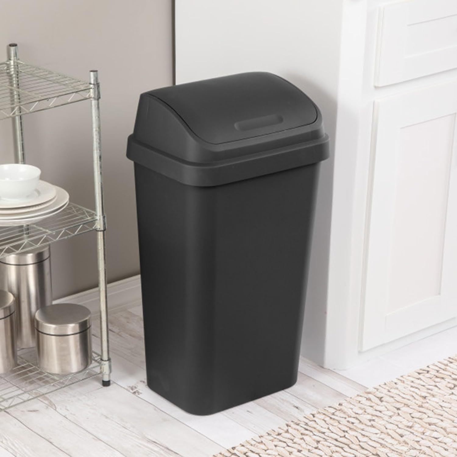 Sterilite 16-Pack Swing Top Wastebasket, Sleek Square Profile Trash Can, 13 Gallon, Black - Modern
