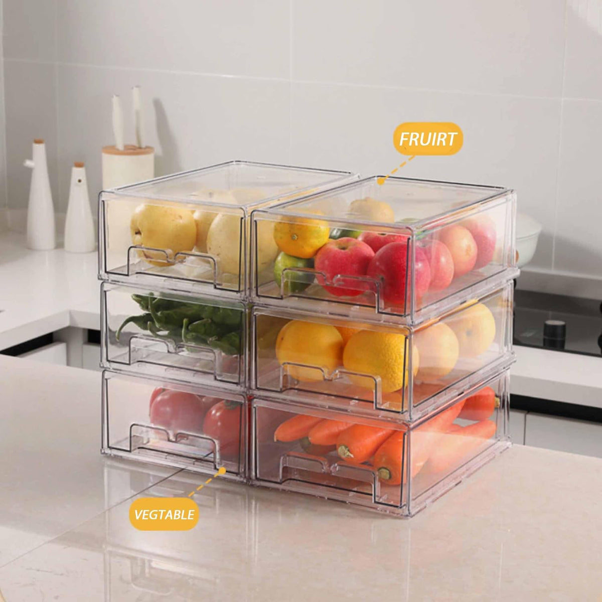 bealy 2 Pack Stackable Clear Storage Drawer,Refrigerator Organizers and Storage Drawer Pull Out