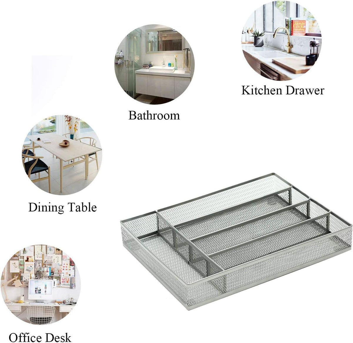 JANE EYRE Drawer Organizer, Cutlery Tray Silverware Flatware Storage Divider for Kitchen, Mesh Wire