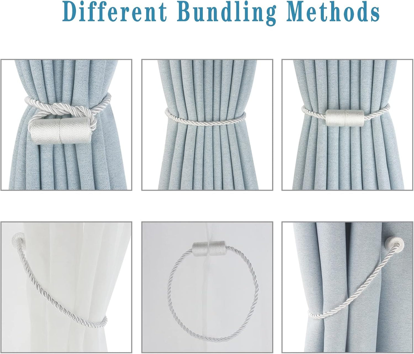 Magnetic Curtain Tiebacks 6 Pack White Curtain Rope Tieback Curtain Holders for Drapes Modern Tie