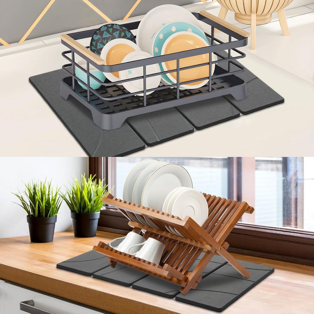 2 PCS Large Stone Dish Drying Mat for Kitchen Counter Quick Dry Stone Dishes Mats Marbled Water