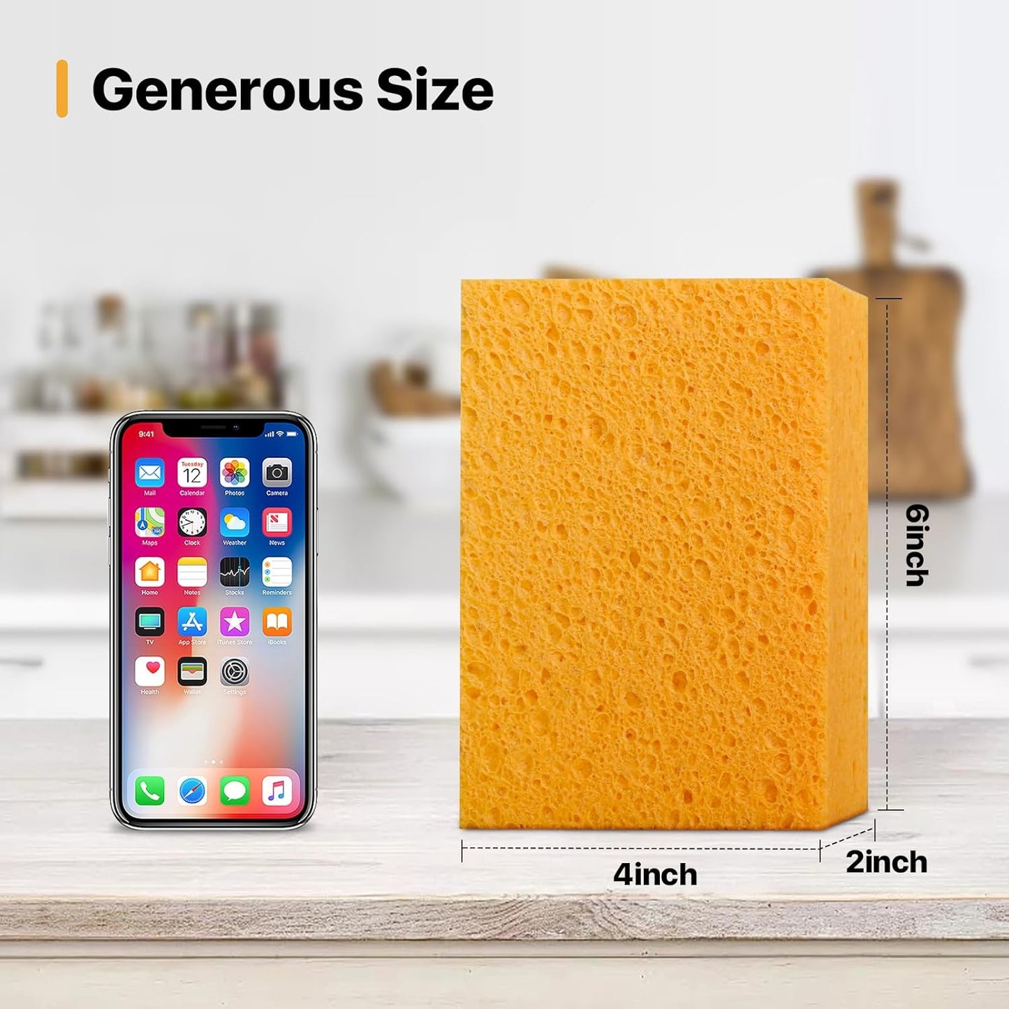 1 PCS Large Natural Cellulose Sponges 6x4x2 Inch - Super Absorbent and Biodegradable, Perfect for