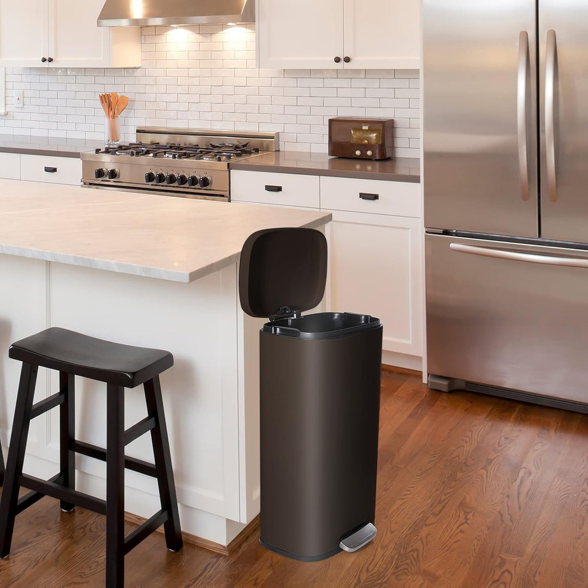 AthLike Trash Can, Stainless Steel Kitchen Garbage Can, Step Waste Bin with Hinged Lid and