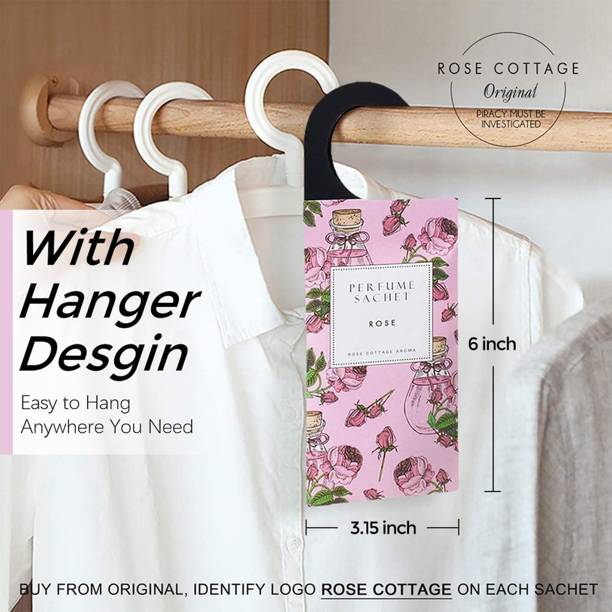 ROSE COTTAGE Large 12 Packs Rose Hanging Closet Deodorizer Air Freshener Long Lasting Scented