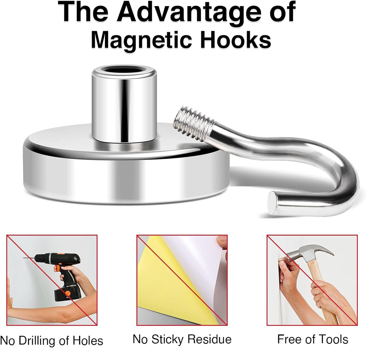 MIKEDE Magnetic Hooks, 40Lbs+ Heavy Duty Magnet Hooks for Cruise Cabins, Super Neodymium Hanging
