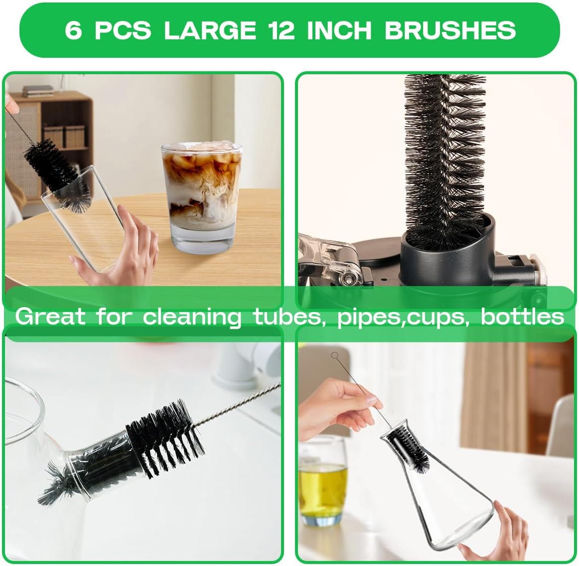 Straw Cleaner Brush Set,12 Pieces Extra Long Pipe Water Bottle Brushes for Cleaning Reusable