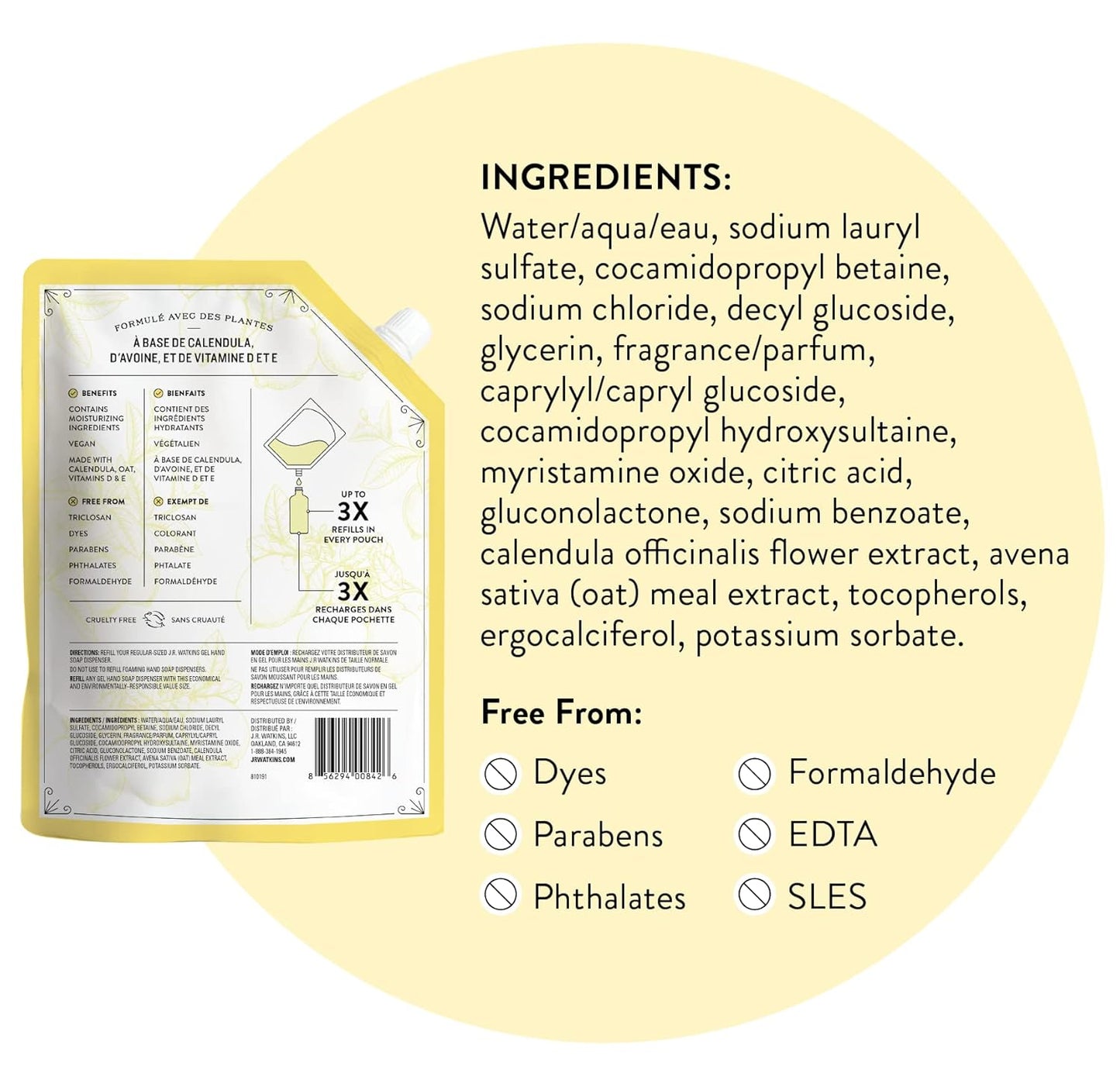 J.R. Watkins Gel Hand Soap Refill Pouch, Scented Liquid Hand Wash for Bathroom or Kitchen, USA Made