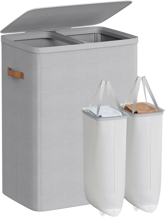SONGMICS Laundry Basket, 44.9 Gal. Laundry Hamper, 2 Compartments, Easy Assembly, with Lid and