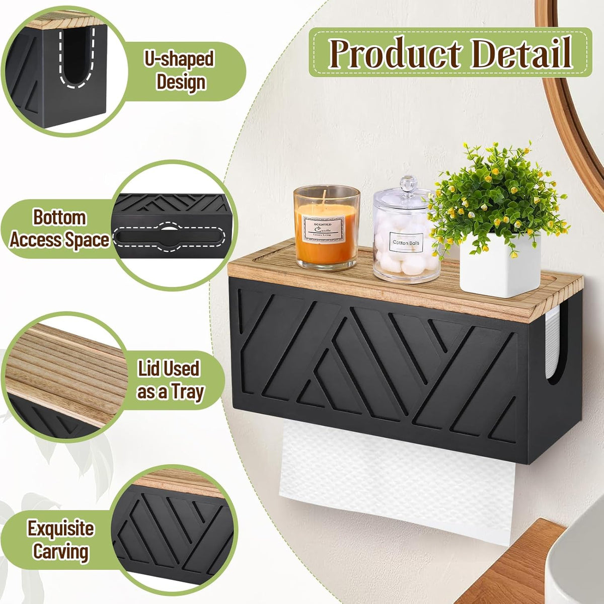 Paper Towel Dispenser Wall Mount, Paper Towel Holder Wall Mounted with Lid, Solid Wood Commercial