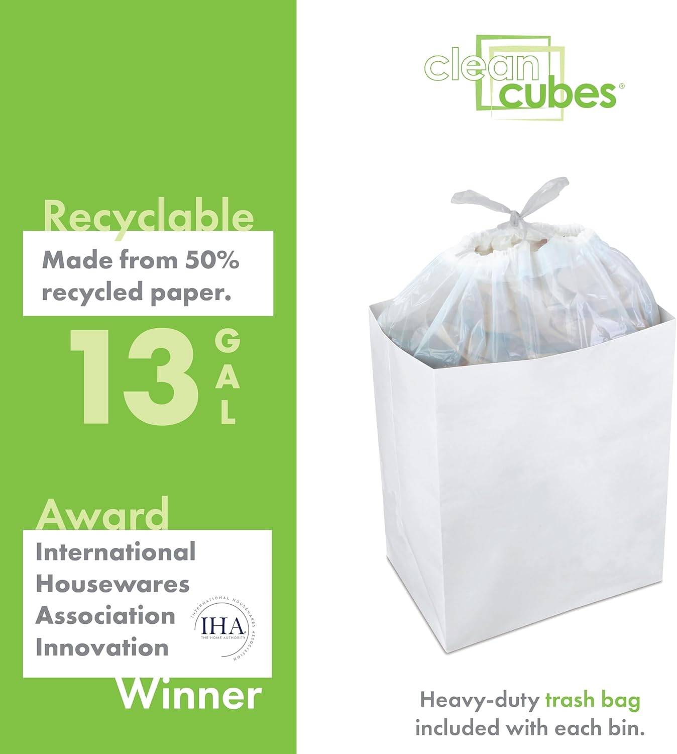 13 Gallon Disposable Pop-Up Trash Cans (3-Pack) with Fitted Bags – Foldable Garbage & Recycling