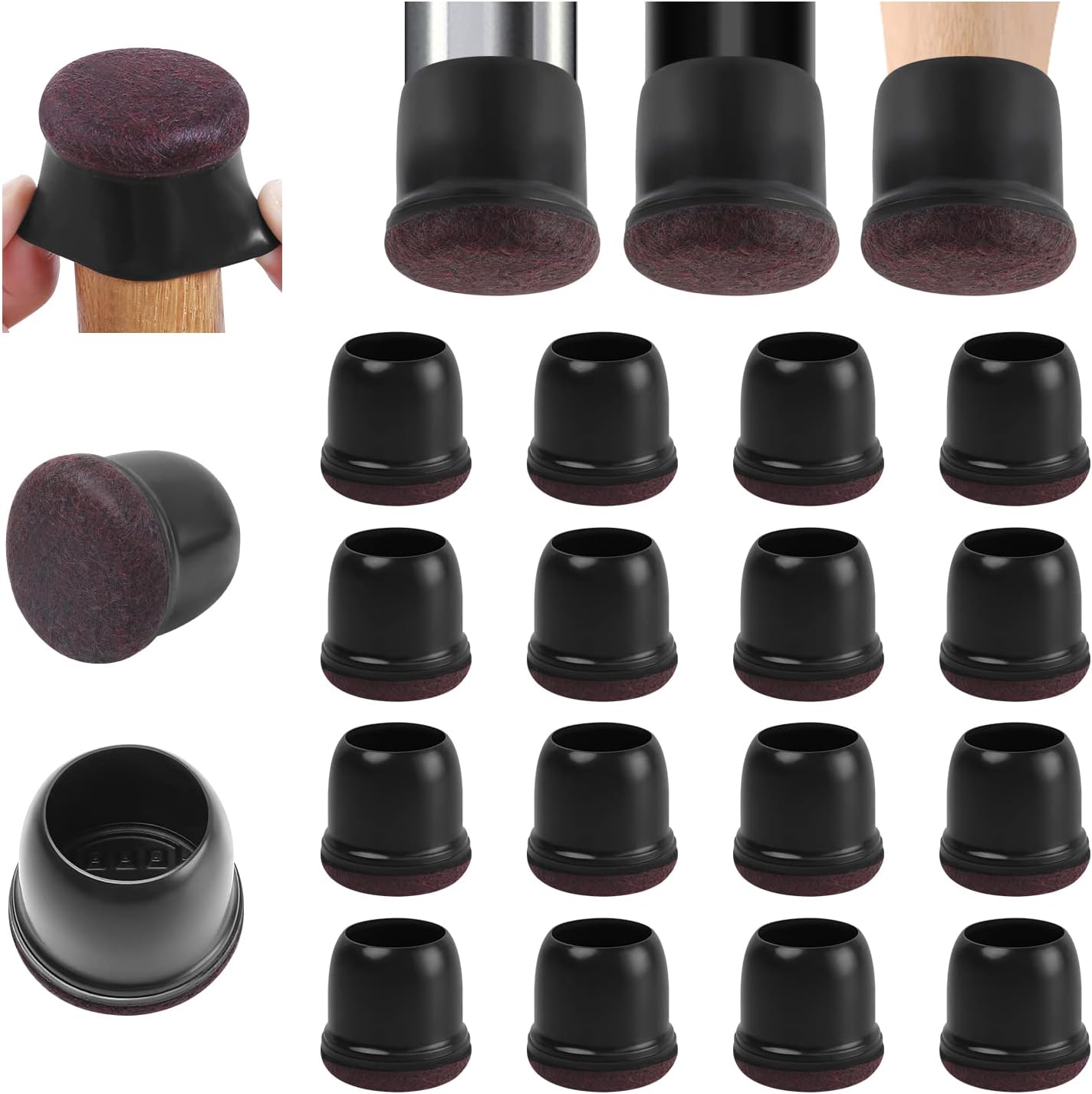 Ezprotekt 24 Pcs Round Silicone Chair Leg Floor Protectors with Felt, Floor Protectors for Chairs