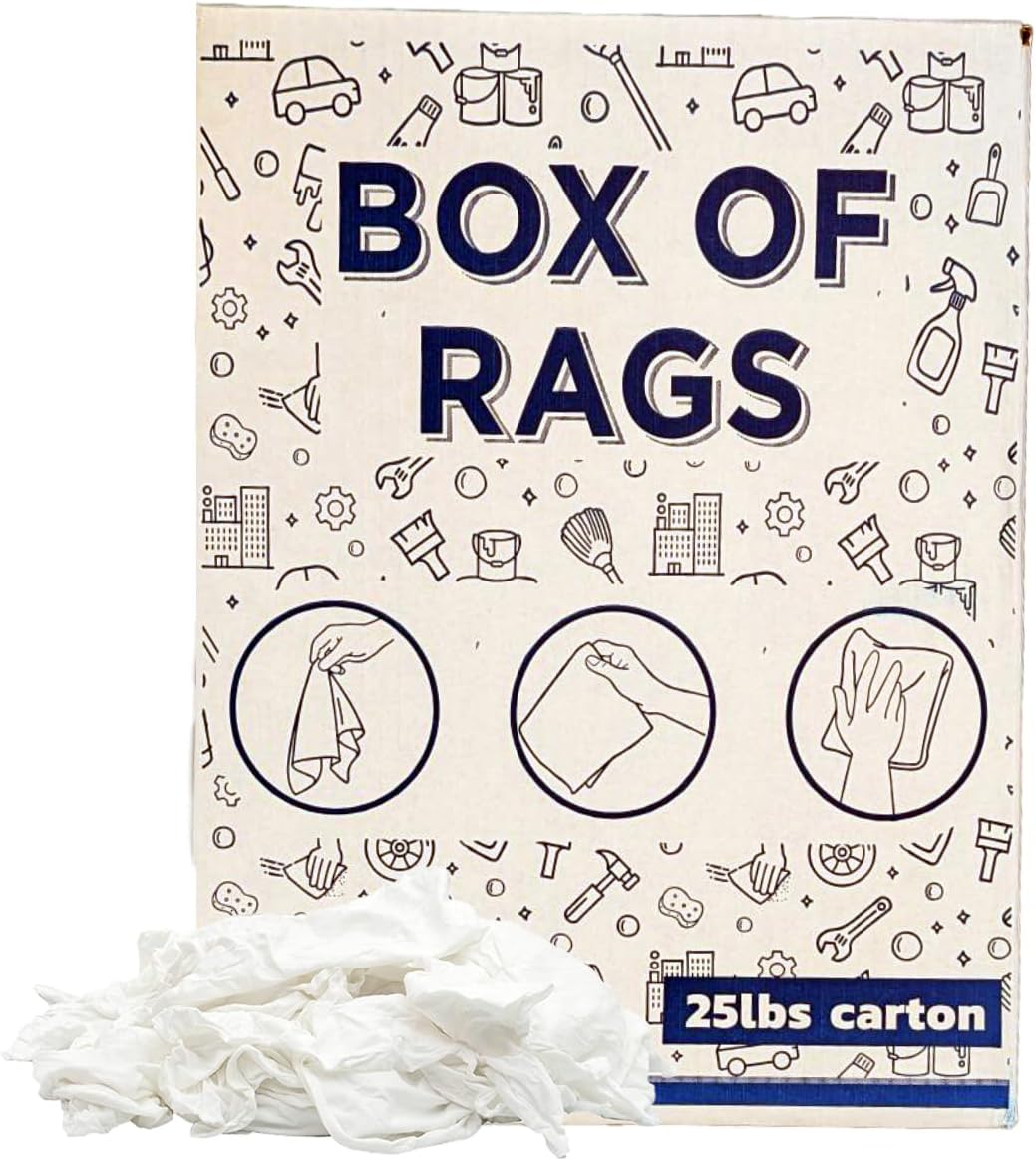 Premium White T-Shirt Cleaning Rags (25 lbs. Box) – White Cotton Rag for Cleaning, Staining