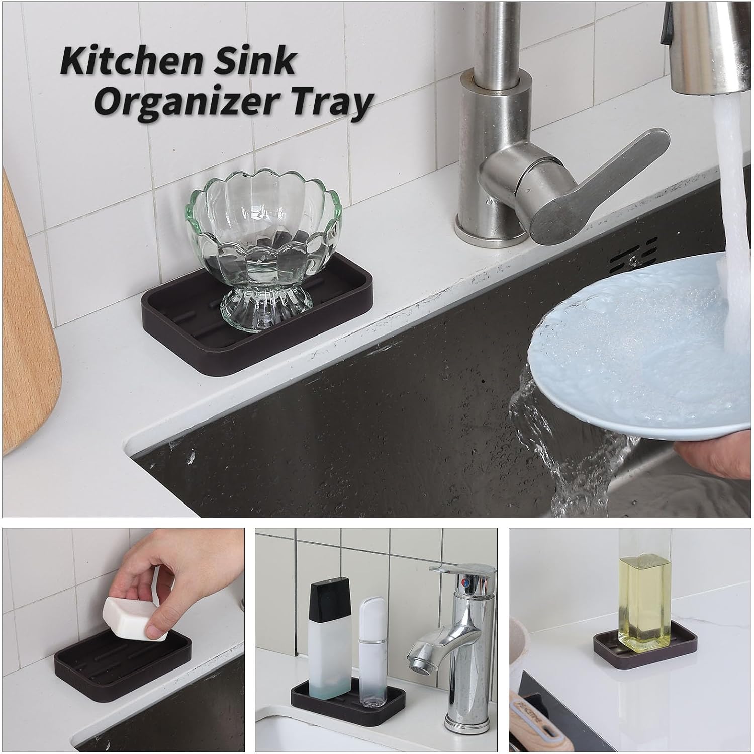 Silicone Kitchen Sink Organizer Tray for Multiple Usage,Easy Clean Sponges Holder for Kitchen
