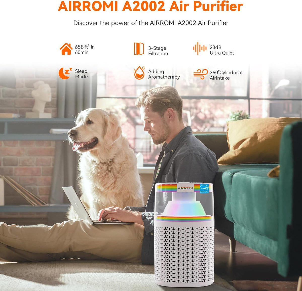 AIRROMI Air Purifiers for Bedroom Home,Up to 658 Ft²,Activated Carbon Filter Cleaner,With Fragrance