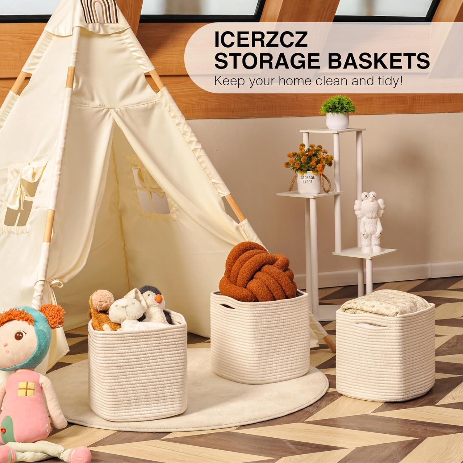 11 Inch Cube Storage Bins, Organizer Bins, Woven Cotton Rope Baskets for Storage, Storage Baskets