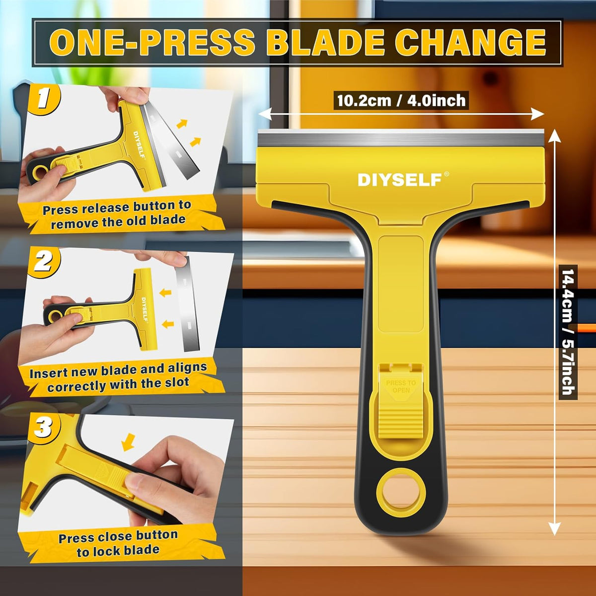 DIYSELF 1 Pack Razor Blade Scraper with 10 Extra Razor Blades, Scraper Tool, Glass Scraper for
