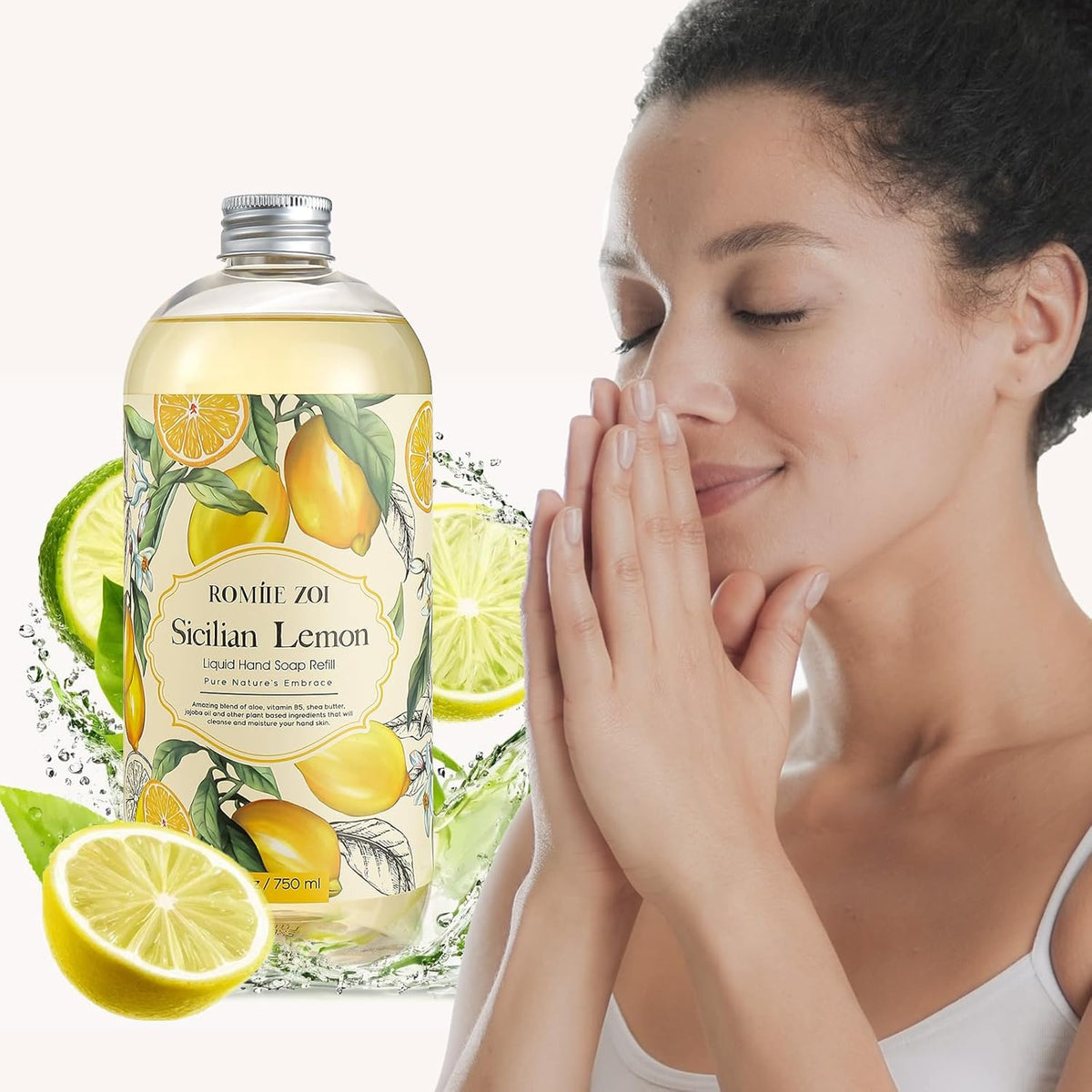 ROMIIE ZOI Lemon Scent Liquid Hand Soap Refills - Natural, Gentle & Moisturizing Formula - Family