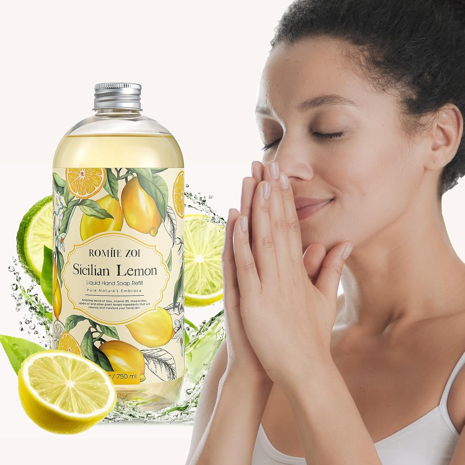 ROMIIE ZOI Lemon Scent Liquid Hand Soap Refills - Natural, Gentle & Moisturizing Formula - Family
