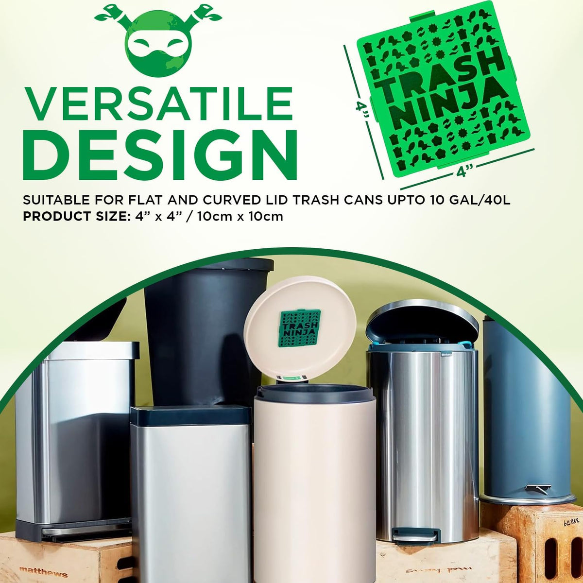 Trash Ninja Trash Can Deodorizer and Odor Eliminator (2 Pack) for Indoor Trash Cans Up to 10