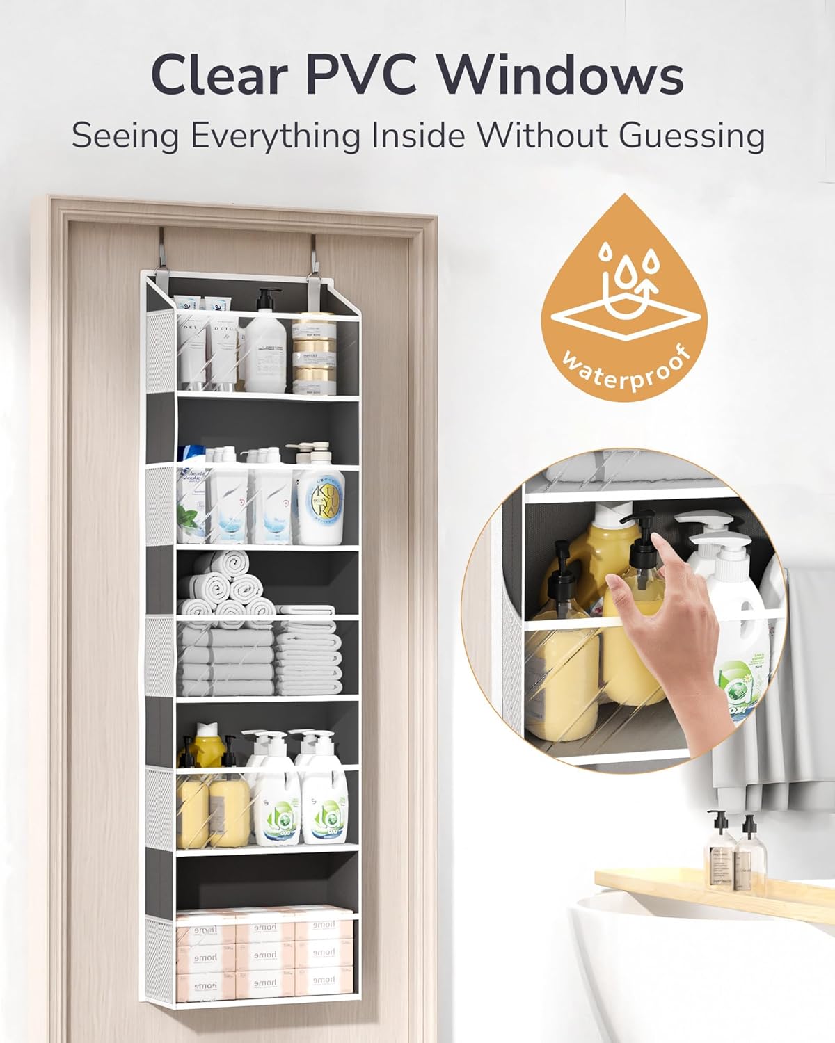 ULG 1-Pack Over Door Organizer with 5 Large Pockets 10 Mesh Side Pockets, 44 lbs Weight Capacity