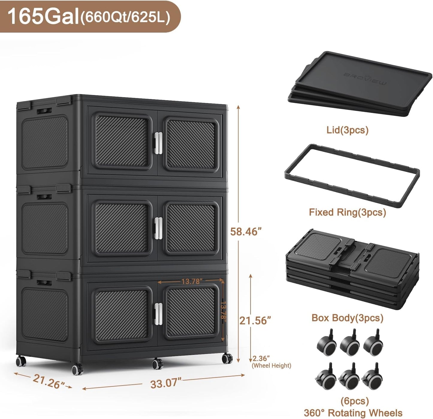 BROVIEW 660 Qt Stackable Storage Bin with Lids, 165Gal Extra Large Collapsible Storage Boxes