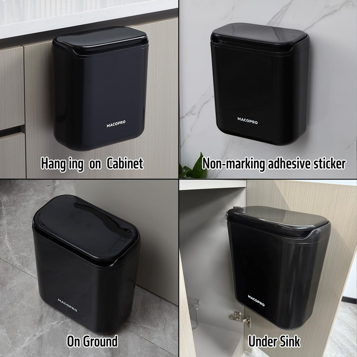 Compost Bin Hanging Trash Can with Lid Under Sink for Kitchen, Food Waste Bin for Countertop with