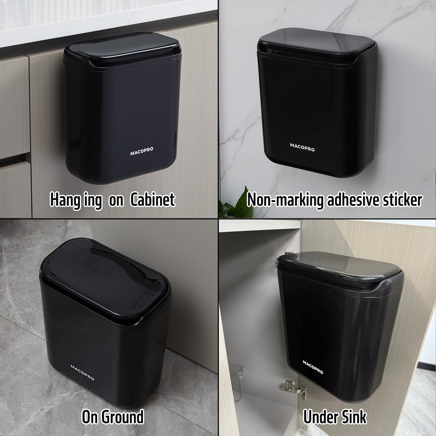 Compost Bin Hanging Trash Can with Lid Under Sink for Kitchen, Food Waste Bin for Countertop with