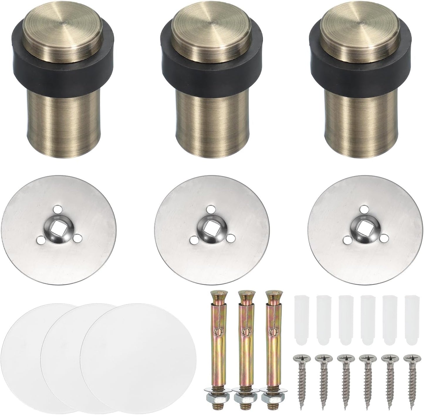 PATIKIL 3Set Round Door Stoppers, 60mm Stainless Steel Door Stop Doorstop Wedge Metal Cylinder Self