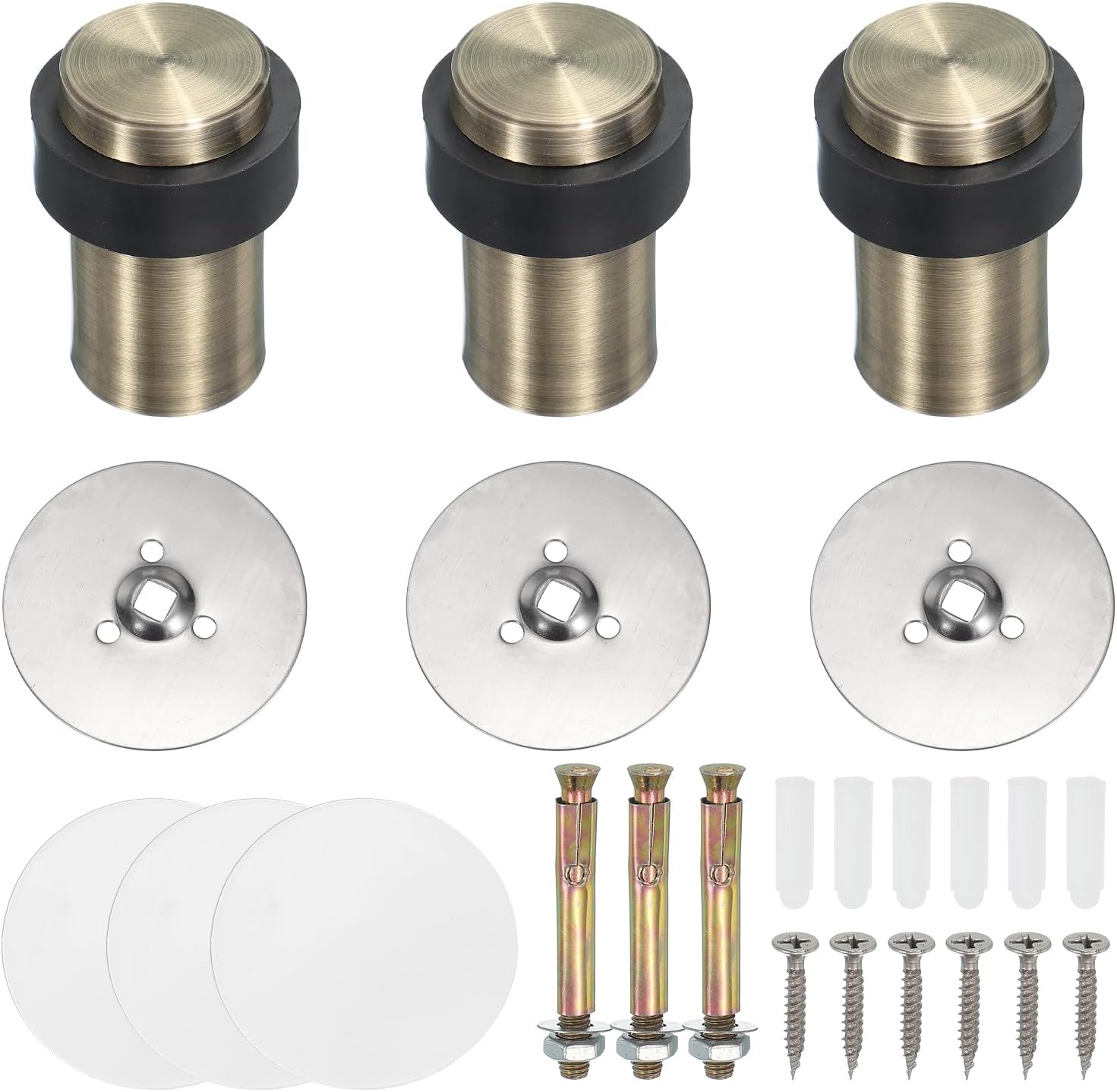 PATIKIL 3Set Round Door Stoppers, 60mm Stainless Steel Door Stop Doorstop Wedge Metal Cylinder Self