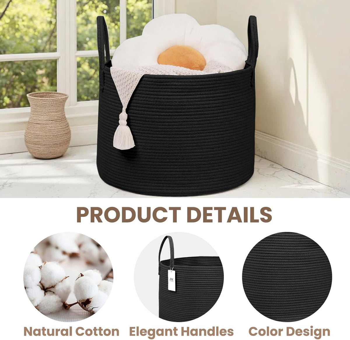 Woven Blanket Basket,115L Large Rope Storage Bin with Handles, Organizer for Blankets Toys Book and