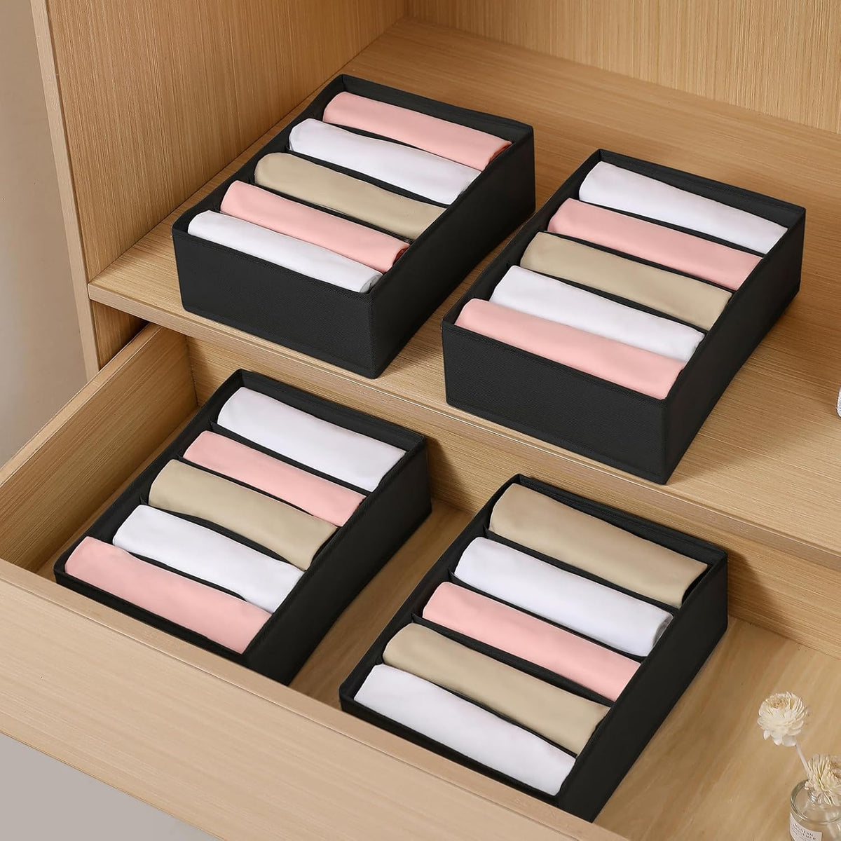 4 Packs T-shirt Drawer Organizers for Clothing,5 Grids Compartment Wardrobe Storage Box, Washable