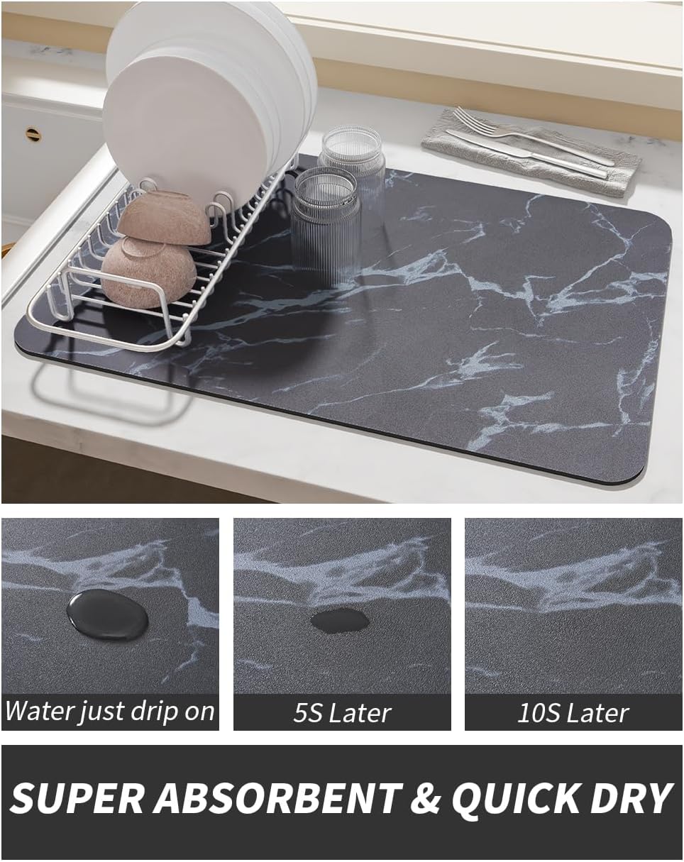 AMOAMI-Coffee Mat Hide Stain Rubber Backed Absorbent Dish Drying Mat for Kitchen Counter-Coffee Bar