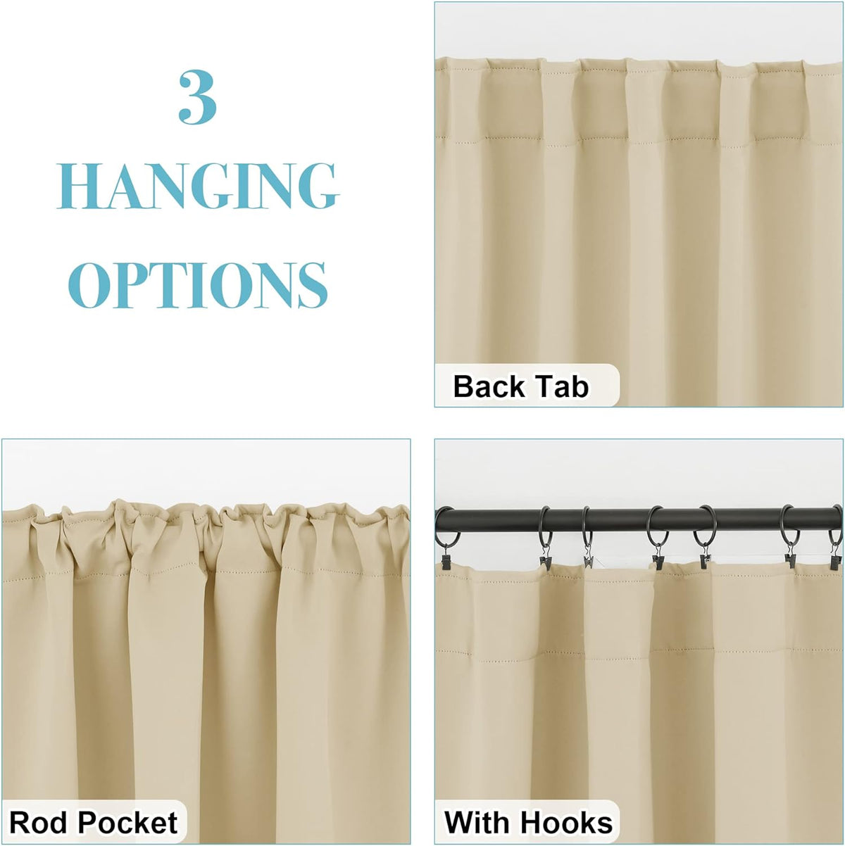 RYB HOME Blackout Curtains 80 inches Long Thermal Insulating Large Window Curtains for Living Room