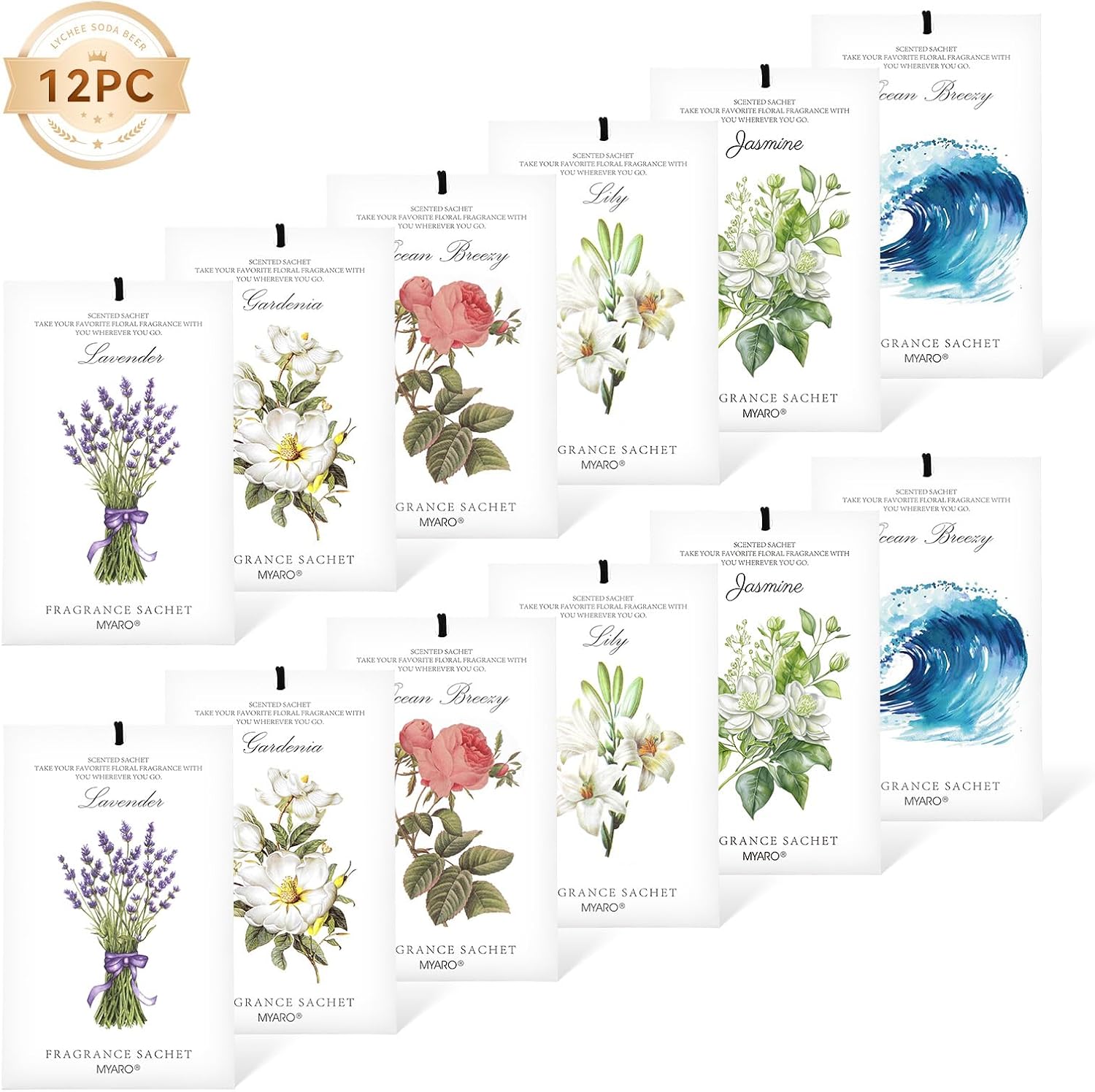 MYARO 12 Packs Scented Sachets for Drawer and Closet, Long-Lasting Sachets Bags Home Fragrance 6