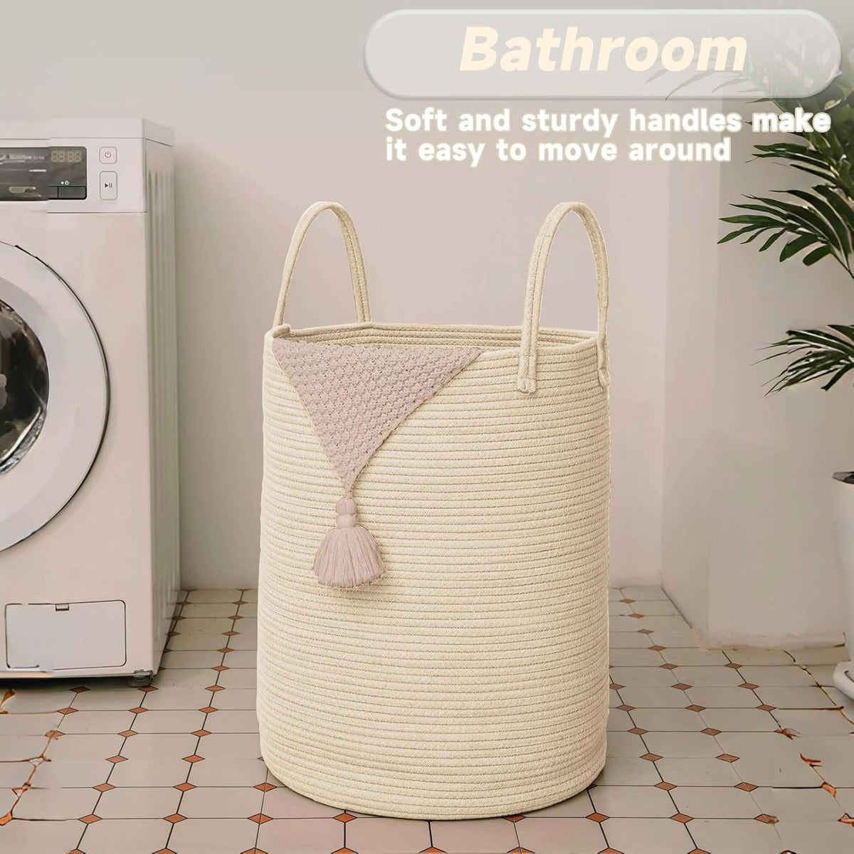 Large Woven Laundry Basket Hamper,80L Cotton Rope Storage Bin for Blankets,Toys and