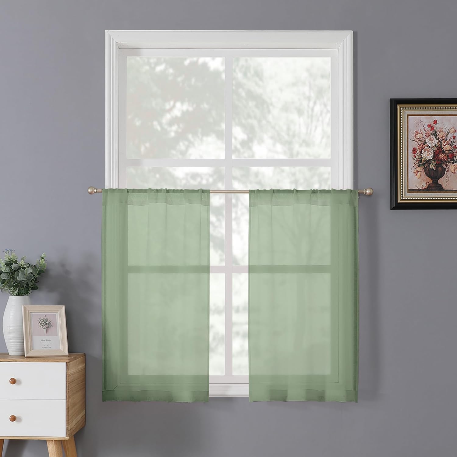 Tollpiz Sheer Tier Curtains Kitchen Linen Textured Half Curtain Sheers Light Filtering Rod Pocket