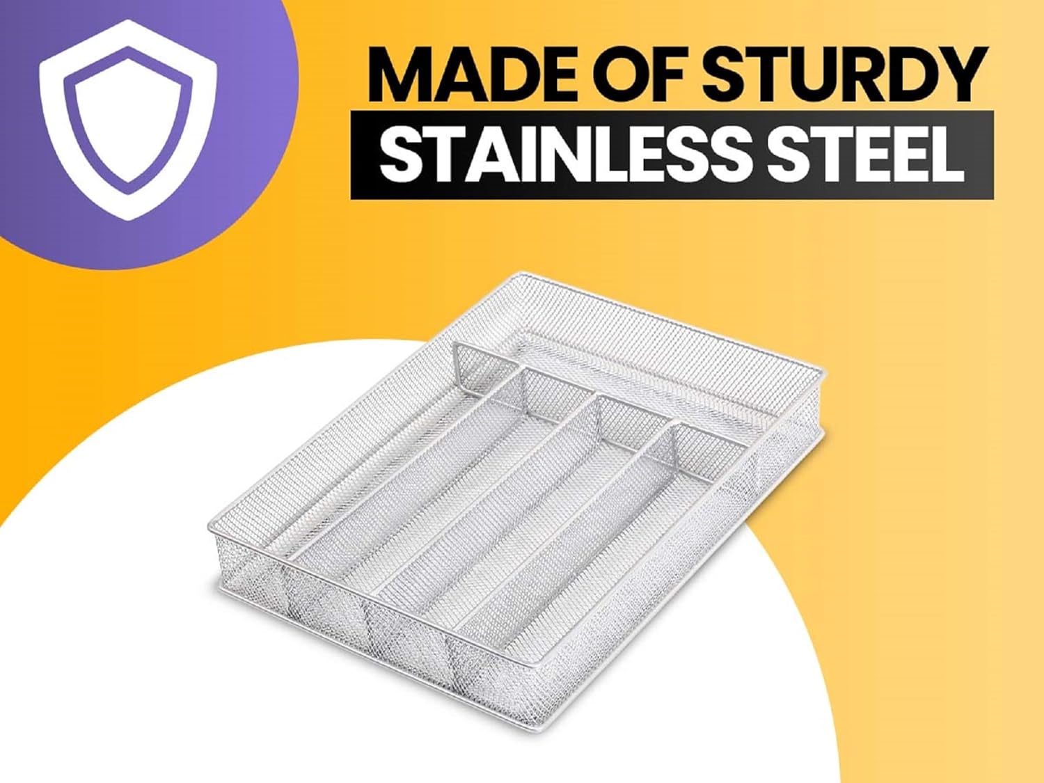YBM Home Metal Silverware Organizer for In-Drawer Cutlery Storage, 5 Compartment Mesh Cutlery