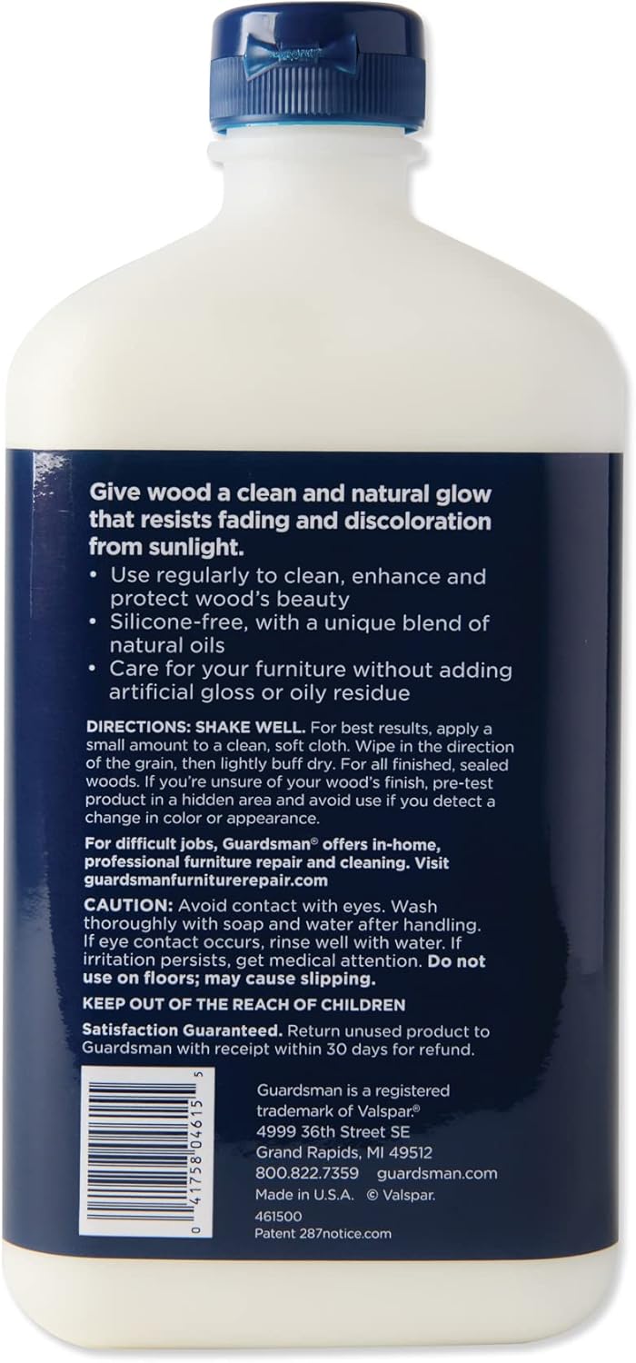 Guardsman Clean & Polish For Wood Furniture - Cream Polish 16.9 oz - Silicone Free, UV Protection