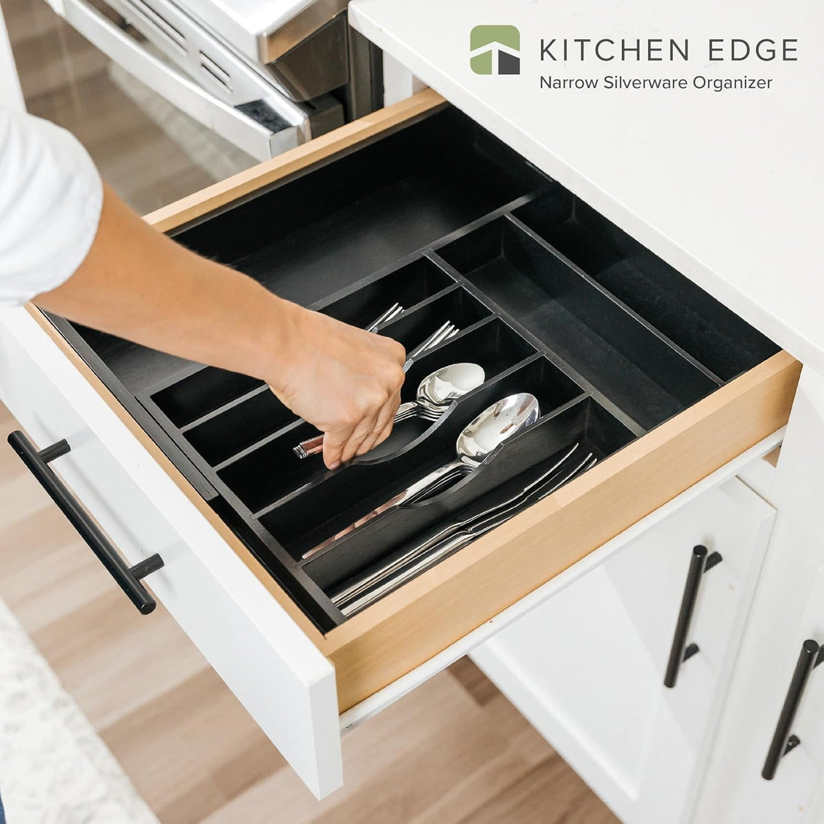 KitchenEdge Premium Silverware, Flatware and Utensil Organizer for Kitchen Drawers, Food-Safe