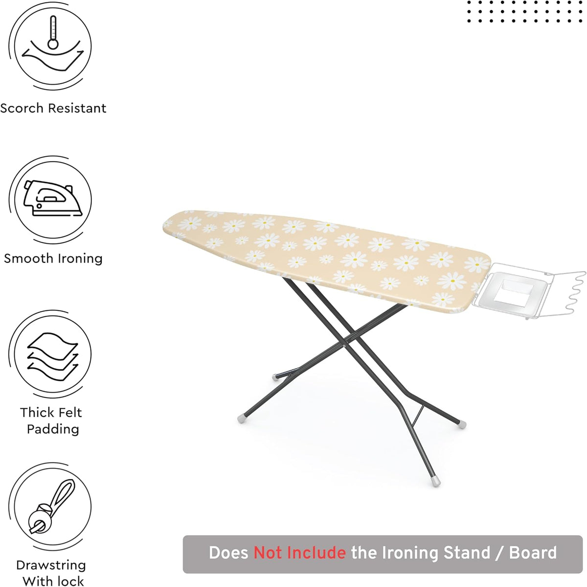 Encasa XO Ironing Board Cover and Pad 42"x14" - Thick 3mm Felt Padding, Drawstring Tightening &