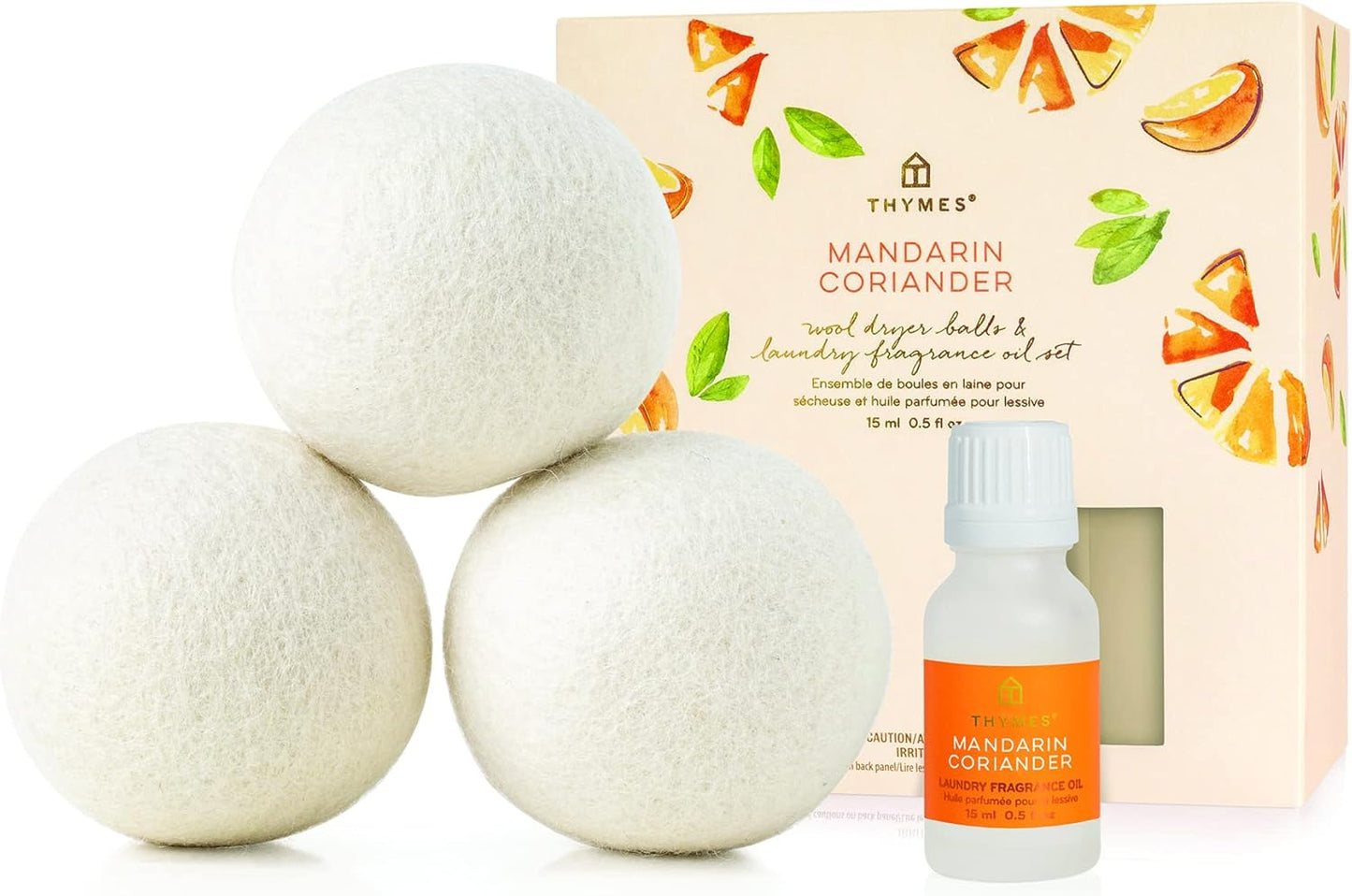Thymes Wool Dryer Balls Set – Includes 3 Wool Laundry Balls + 1 Scented Laundry Fragrance Oil for