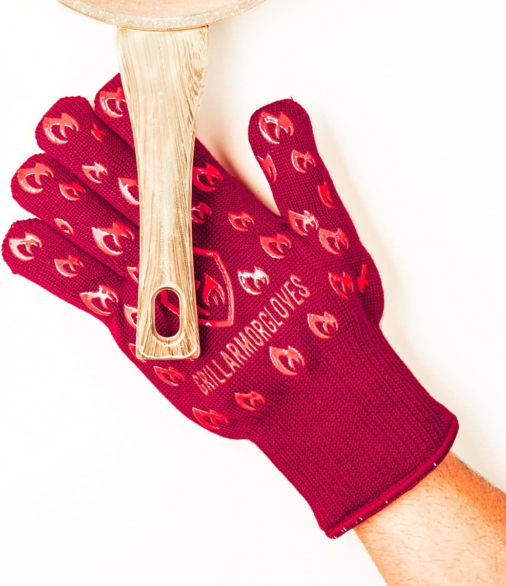 Grill Armor Oven Gloves 932°F Extreme Heat & Cut Resistant Oven Mitts with Fingers for BBQ