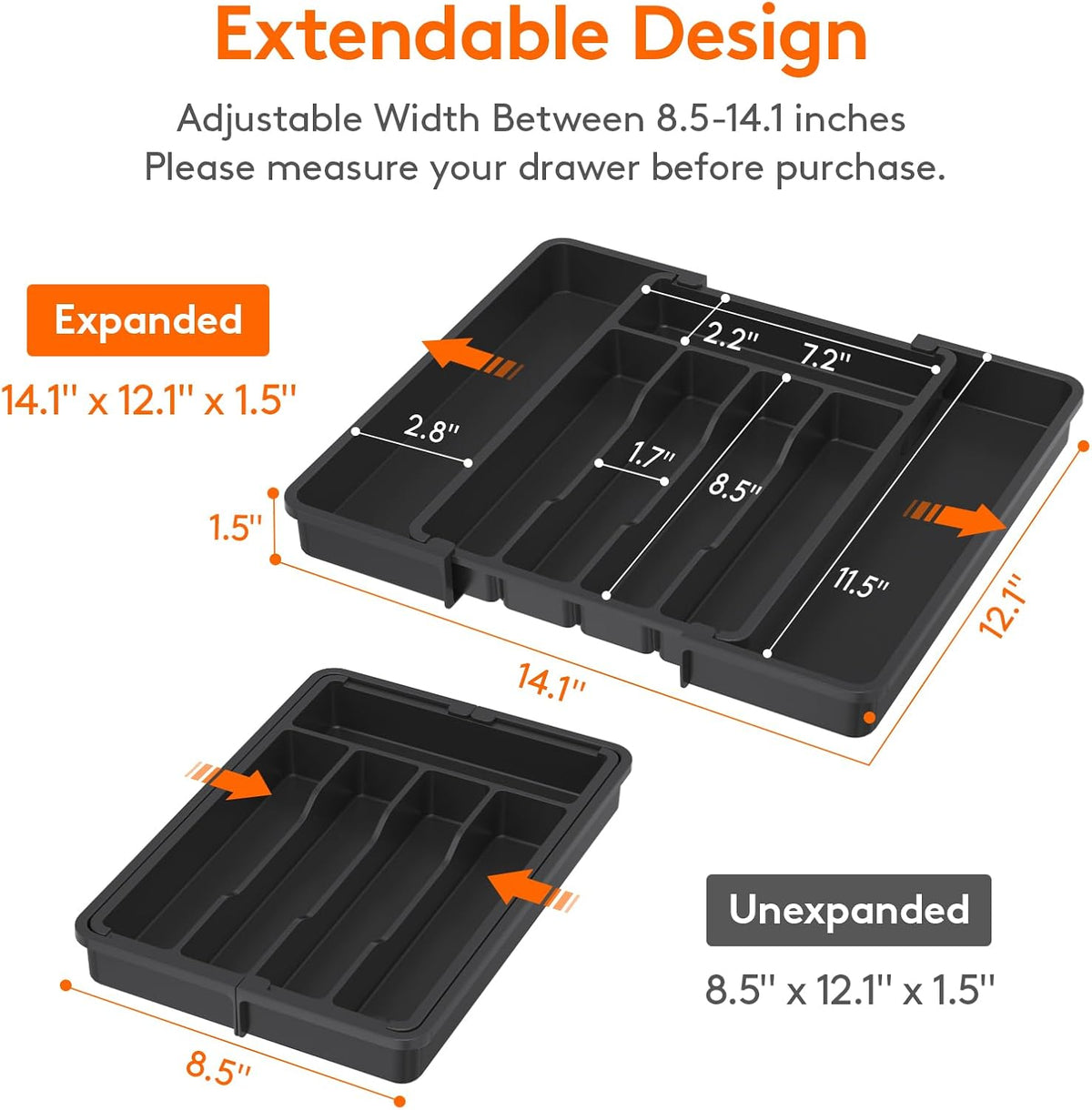 Lifewit Silverware Drawer Organizer, Expandable Utensil Tray for Kitchen, BPA Free Flatware and