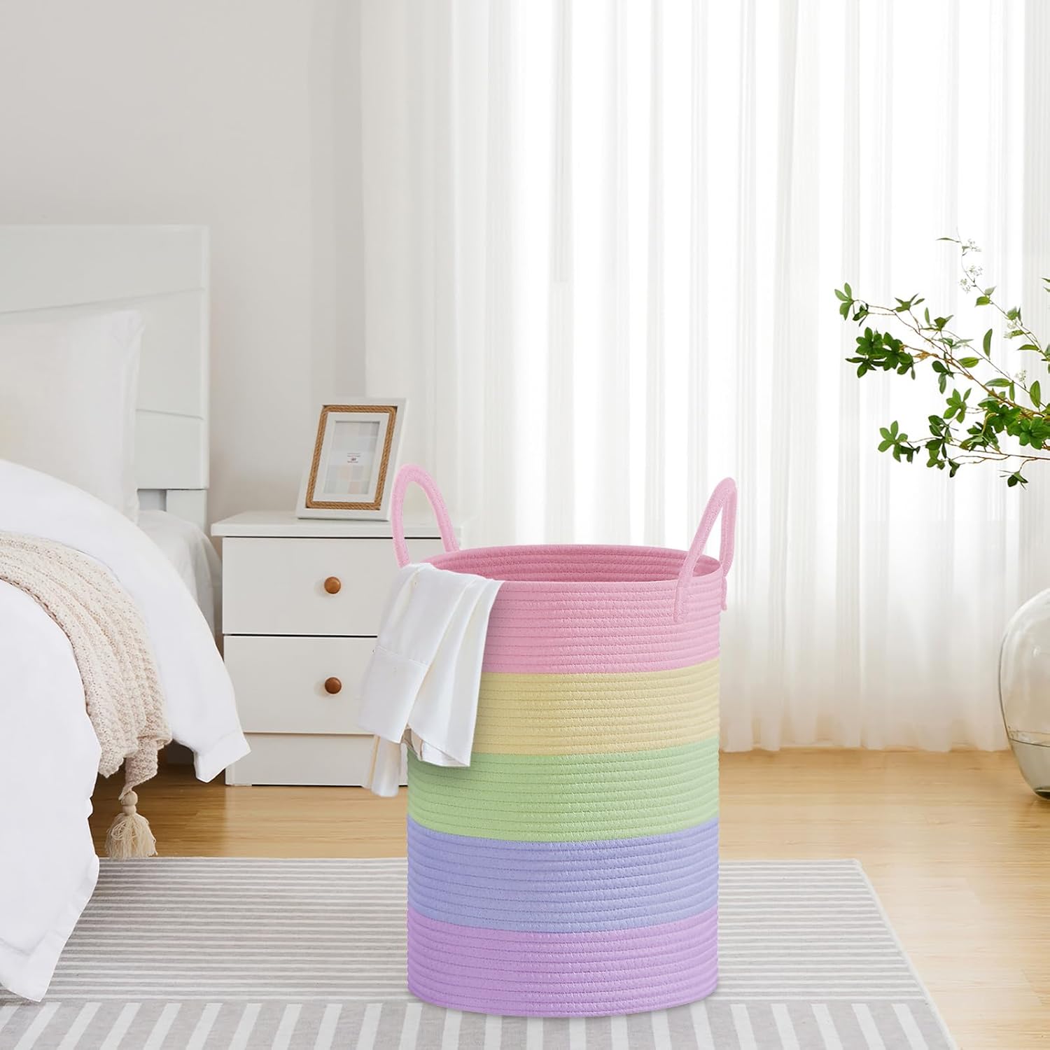 VIPOSCO Large Laundry Hamper, Tall Woven Rope Storage Basket for Blanket, Toys, Dirty Clothes in