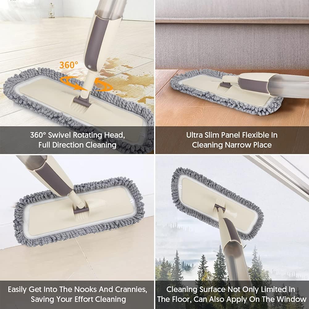 Spray Wet Mops for Hardwood Floor Cleaning - MEXERRIS Microfiber Dust Mop with Spray 3X Reusable