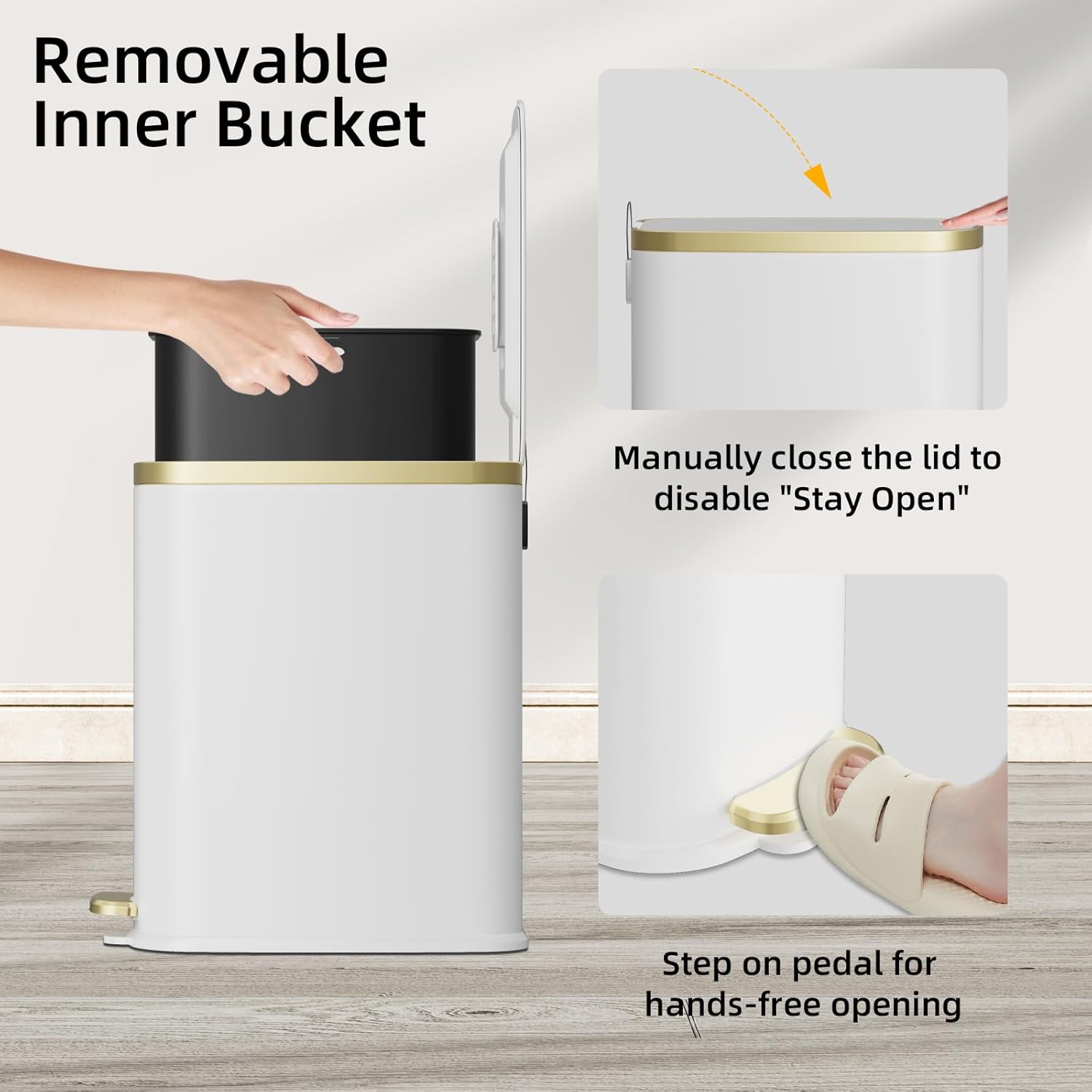 KUK Small Bathroom Trash Can with Lid Soft Close, Step Pedal, 2.4 Gal Stainless Steel Garbage Can