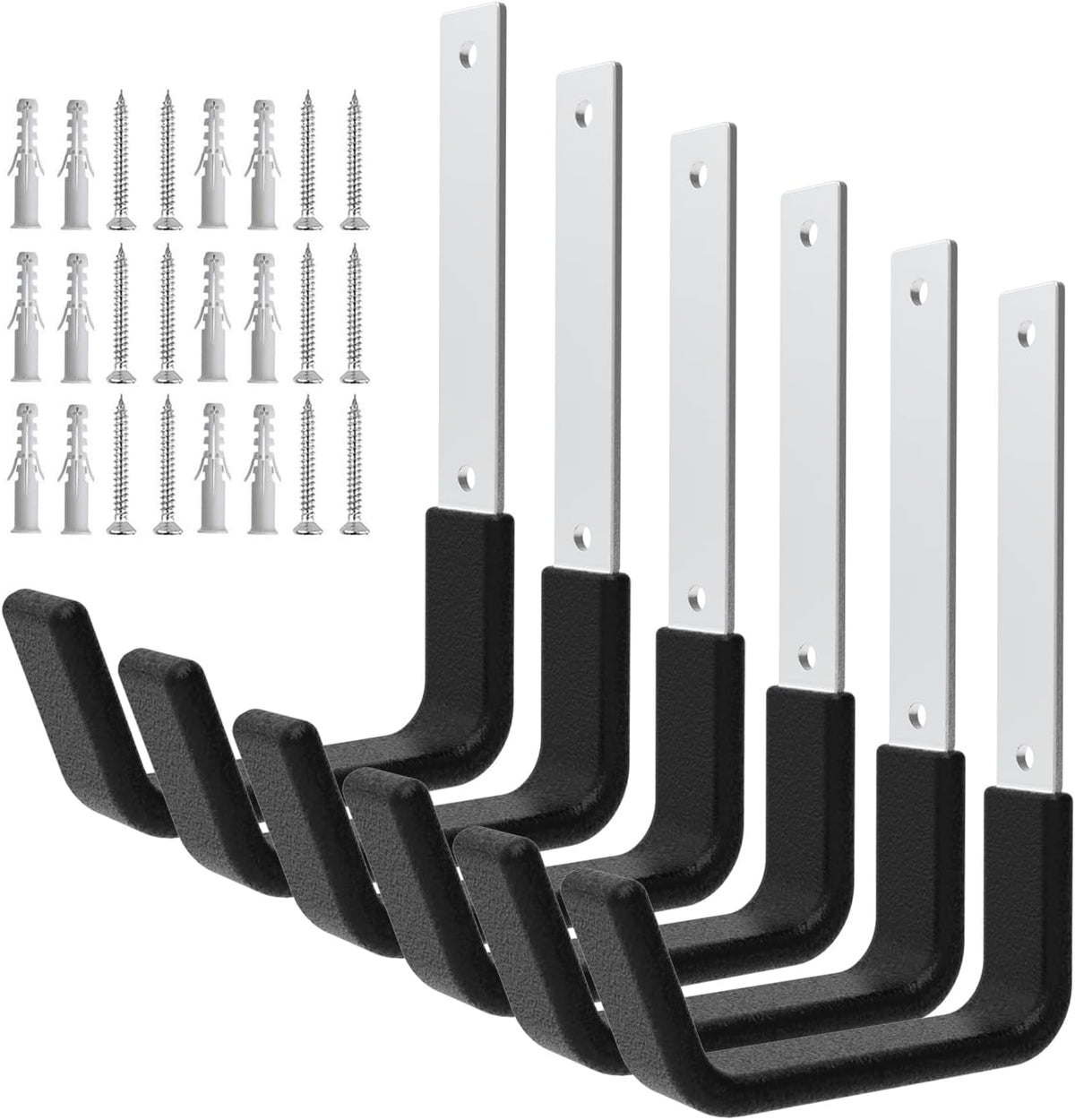 Heavy Duty Utility Hooks - Wall Mount, Hooks for Garage, Hose, Bike, Ladder, Leaf Blower Hanger (6
