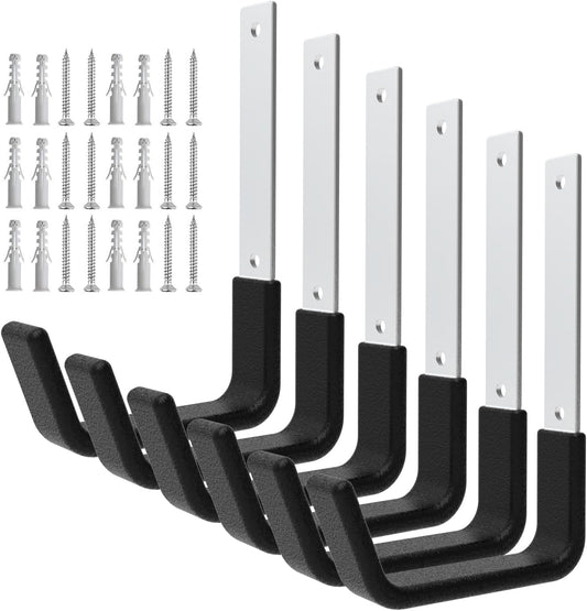 Heavy Duty Utility Hooks - Wall Mount, Hooks for Garage, Hose, Bike, Ladder, Leaf Blower Hanger (6