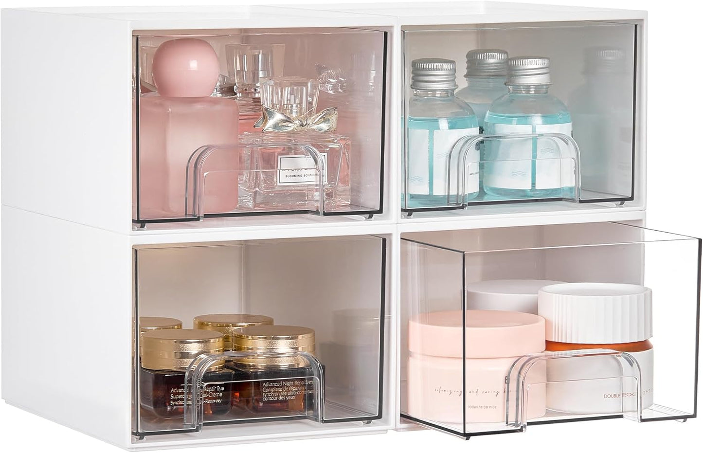 Vtopmart 4Pack Small Stackable Storage Drawer, Bathroom Makeup Organizer,Plastic Storage Bins For