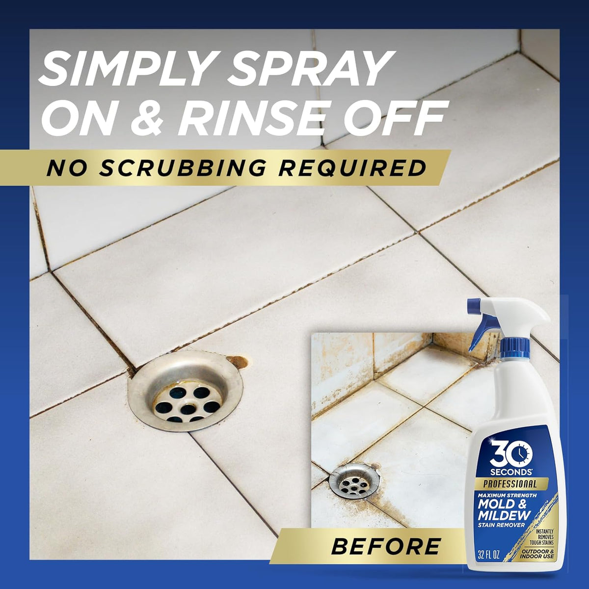 30 SECONDS Pro Mold and Mildew Stain Remover | Scrub Free | Brighter Results Instantly | Ready To